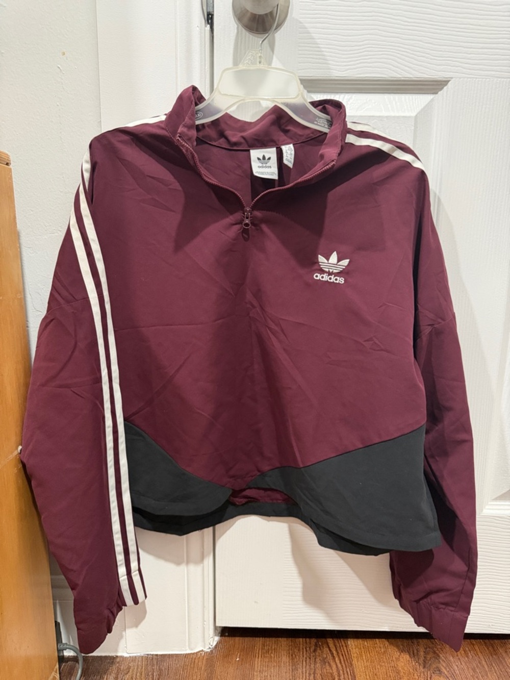 adidas Maroon and Black Half-Zip Track Top with White Stripes